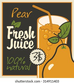 Vector banner with pear and a glass of juice