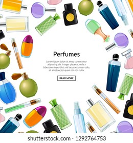 Vector banner with perfume bottles background illustration