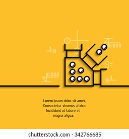 Vector banner with a picture of black flat line symbol steel structure, metal construction on yellow  background. 