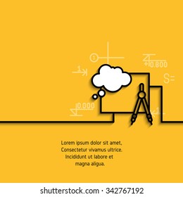 Vector banner with a picture of black flat line symbol project projection design  on yellow  background. 