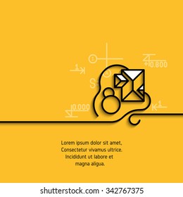 Vector banner with a picture of black flat line symbol landscaping plan drawing  on yellow  background. 