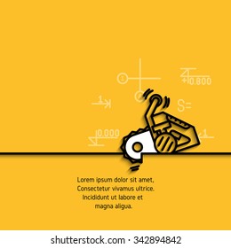 Vector banner with a picture of black flat line symbol construction tools chainsaw  on yellow  background. 