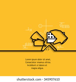 Vector banner with a picture of black flat line symbol construction, the first brick  on yellow  background. 