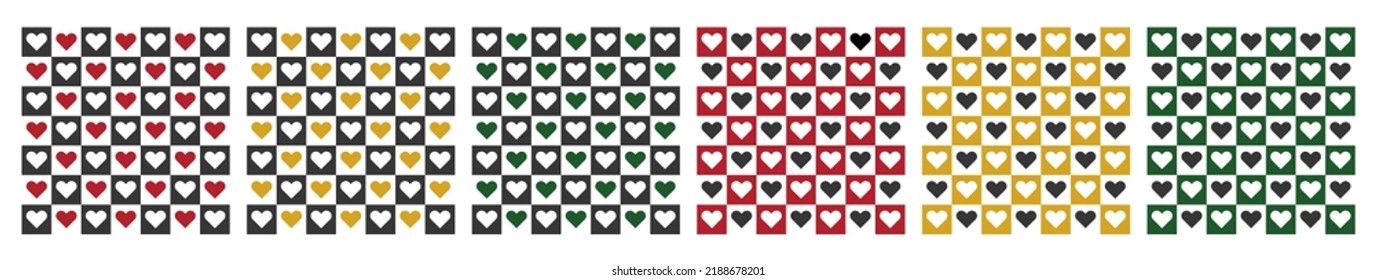 Vector and banner, in the picture there are six styles of hearts. And hearts are red, yellow, green, black and white.