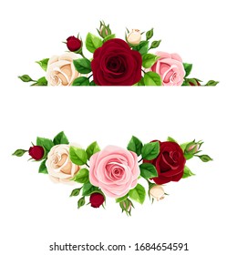 Vector banner with pink, burgundy and white roses.