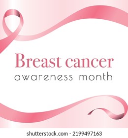 Vector banner, with pink ribbon for the breast cancer care month, made in October. Awaneress month. With pink tones and white background