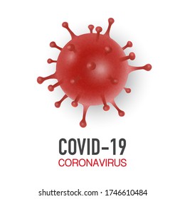Vector Banner oder Placard mit 3d realistischen roten Coronavirus Bakterien, Zelle geschlossen auf weißem Hintergrund isoliert. 2019-nCoV, Covid-2019, Covid-19. Infektion und gefährliches Konzept. Entwurfsvorlage