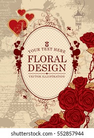 vector banner with a place for inscription to the Eiffel Tower and roses