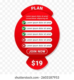 Vector banner plan with tariff services for business and online commerce