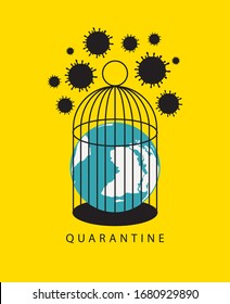 Vektorillustration-Banner mit Planet Erde abgeschlossen in einem Käfig, Virus-Quarantäne Covid-19. Beenden Sie das Coronavirus-Konzept. Gefährliches Virus 2019-nCoV Hygiene und Isolierung von Coronavirus