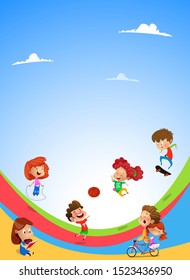 Vector banner with playing children. Summer vector illustration