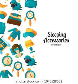 Vector banner and poster background with cartoon sleep elements and place for text illustration