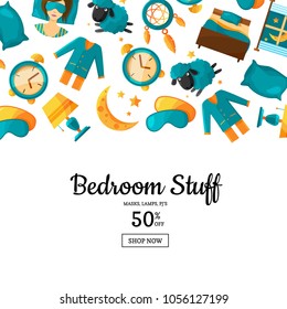 Vector banner or poster background with cartoon sleep elements and place for text illustration
