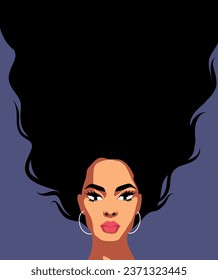 Vector banner poster Beautiful woman. Portrait of a woman with a beautiful face and hair. Hair background, place for text. Concept of the movement for gender equality and women's empowerment.