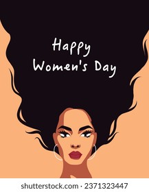 Vector banner poster Beautiful woman. Portrait of a woman with a beautiful face and hair. Feminism. Concept of the movement for gender equality and women's empowerment. Women's Day