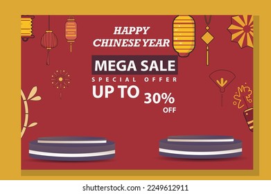 vector banner, poster, chinese new year promotion with ornament design, and yellow red color. vector elements suitable for social media promotion