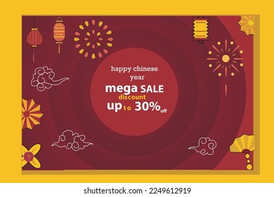 vector banner, poster, chinese new year promotion with ornament design, and yellow red color. vector elements suitable for social media promotion