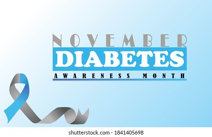 Vector Banner Or Poster Design For Diabetes Awareness Month November With Blue And Grey Color Ribbon 