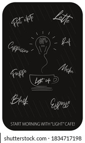 Vector banner, poster or flyer for coffee shop or cafe on the black chalk board. Creative idea for cafe interior.