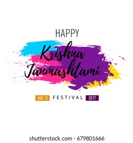 Vector banner, poster or greeting card for indian festival of Happy Krishna Janmashtami with hand drawn lettering.