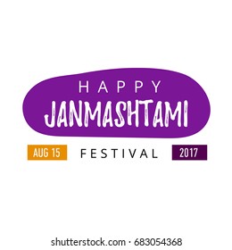 Vector banner, poster or greeting card for indian festival of Happy Krishna Janmashtami with hand drawn lettering.
