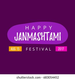 Vector banner, poster or greeting card for indian festival of Happy Krishna Janmashtami with hand drawn lettering.