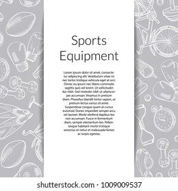 Vector banner and poster with hand drawn sports equipment background illustration