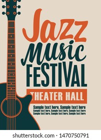 Vector banner or poster for a jazz festival of live music with guitar, inscriptions and place for text in retro style on light background