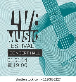 Vector banner or poster for live music festival with guitar in retro style