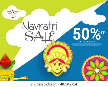 Vector banner or poster of Navratri celebration background,grand discount offers.