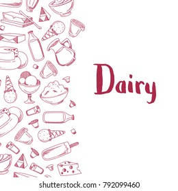 Vector banner poster with sketched dairy products illustration with place for text
