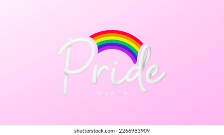 Vector banner for Pride month. LGBT vector illustration. Symbol of pride month isolated on pink background. 3d lettering with rainbow.