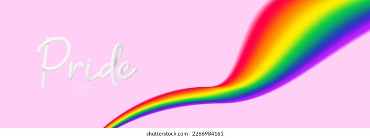 Vector banner for Pride month. LGBT vector illustration. Symbol of pride month isolated on pink background. 3d lettering with rainbow.