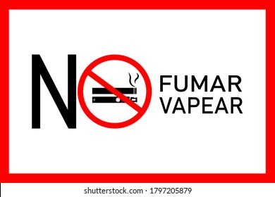 Vector of a banner with prohibition sign in spanish (No smoking, no vaping) 