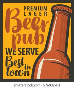 vector banner for pub with bottles of beer in retro style