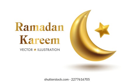 Vector banner for Ramadan Kareem holiday with golden moon. 