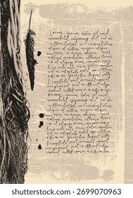 Vector banner with realistic tree, banyan or ficus, with roots and branches, and Lorem Ipsum text in a Gothic style. Occult, magic, witchcraft, fantasy, fairy tale. For Halloween party. No ai