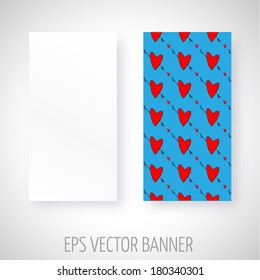 Vector banner with red hearts and arrows decoration over blue background