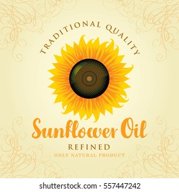 vector banner for refined sunflower oil with sunflower