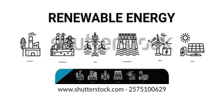 Vector banner of Renewable energy, green and sustainable. The most popular renewable energy. Creative flat design for web banner ,business presentation, online article.