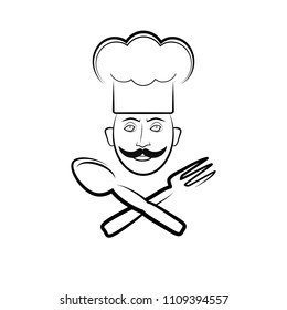 Vector banner for restaurant and cafe, bar. Cook with a cap.