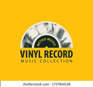 Vector banner for retro music with old vinyl record and words Vinyl record, Music collection on the yellow background. Suitable for poster, placard, flyer, brochure, card, invitation