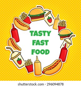 vector banner in retro style with fast food images