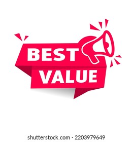 Vector banner ribbon best value, megaphone icon. Flat web element design.