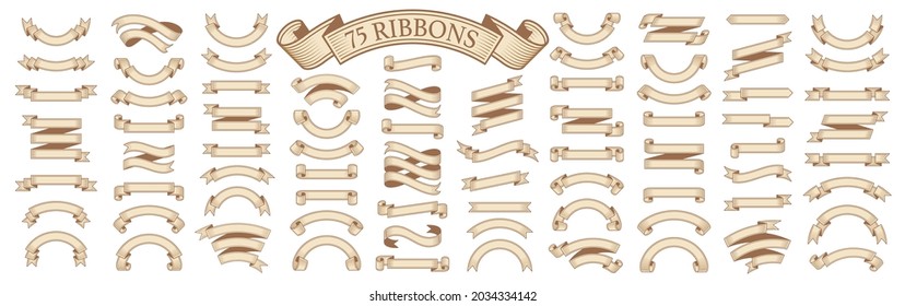 Vector banner Ribbons. Set of 75 ribbons