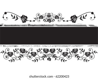 vector banner with roses in black and white colors