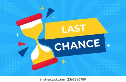 Vector banner sale countdown badge. Last time offers icon. Last chance, last day promo discount. Hourglass on blue background