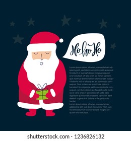 Vector banner with Santa Clause saying Ho ho ho, colorful flat design style, with a place for text. Festive poster template, greeting card