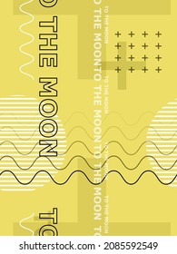 Vector banner, seamless pattern in brutalism style. Abstract shapes, mesh and zigzags, text 'to the moon'.