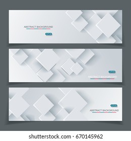 Vector banner set with abstract geometric paper background.